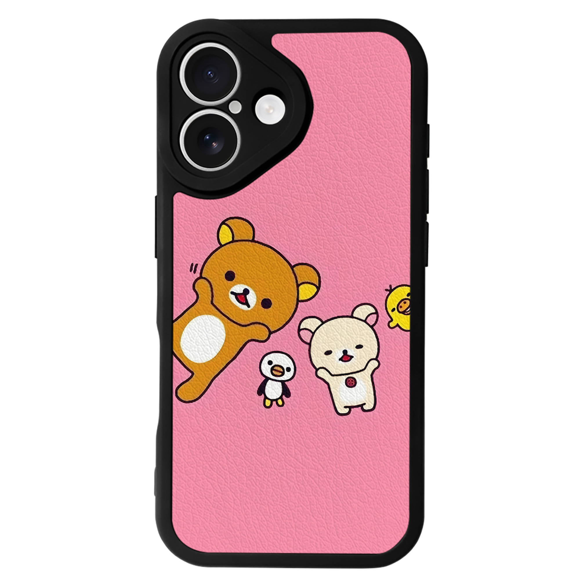 （画像用） リラックマ リラックマ キイロイトリ Rilakkuma Korilakkuma Kiiroitori 【iPhone 16シリーズ対応】シリコンスマホケース（レザー調） 材質：シリコン
